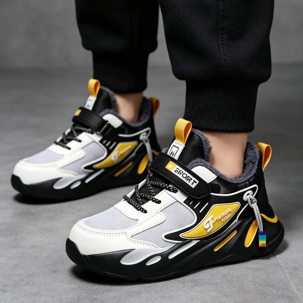 Children's Fleece Lined Running Shoes Lightweight Breathable Athletic Sneakers Durable Non-Slip Sole Comfortable Fit for Kids Outdoors