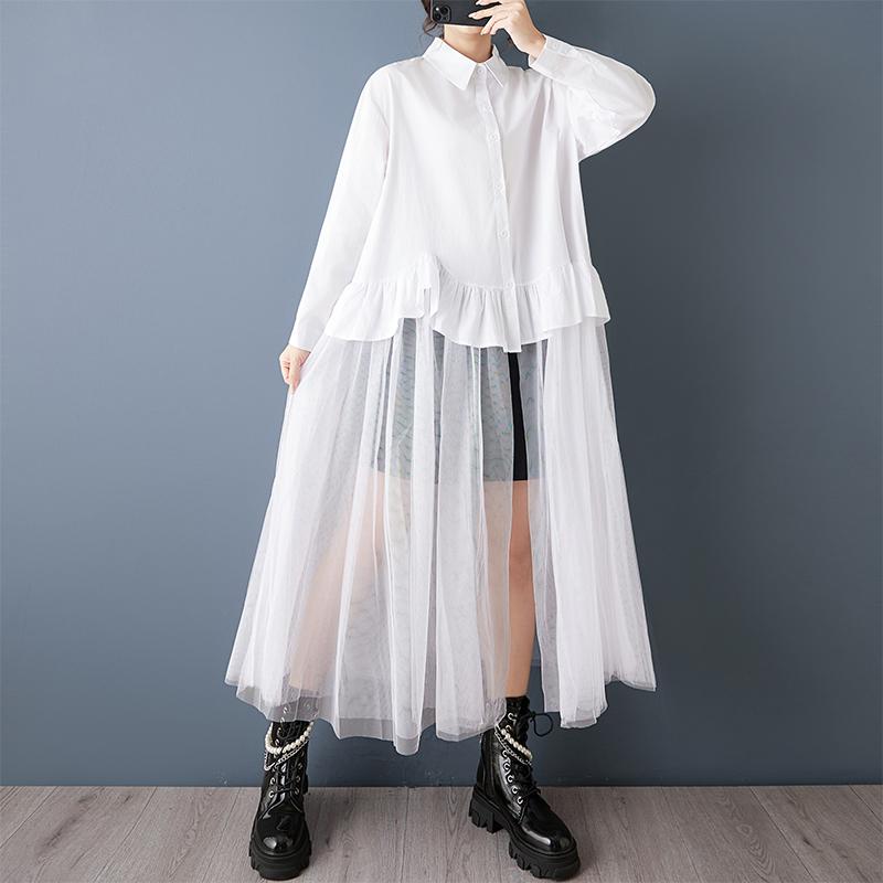 DIMANAF Spring Autumn Plus Size Women Blouse Shirt Black Fashion Lady Tops Loose Casual Shirts Dress