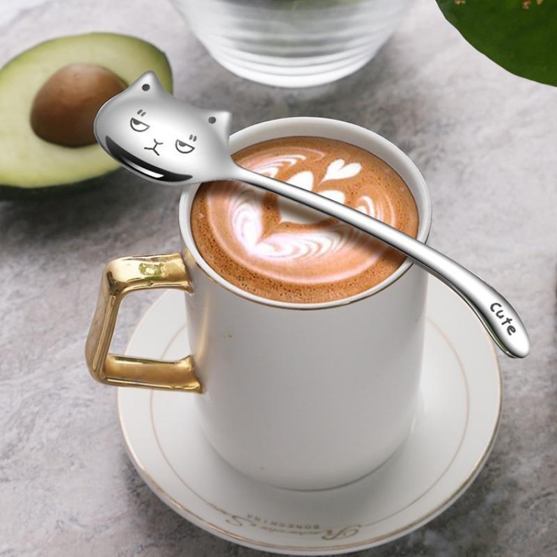 Stainless Steel Cute Cat Spoon Food Grade Cartoon Design For Stirring Coffee Tea Dessert Daily Use