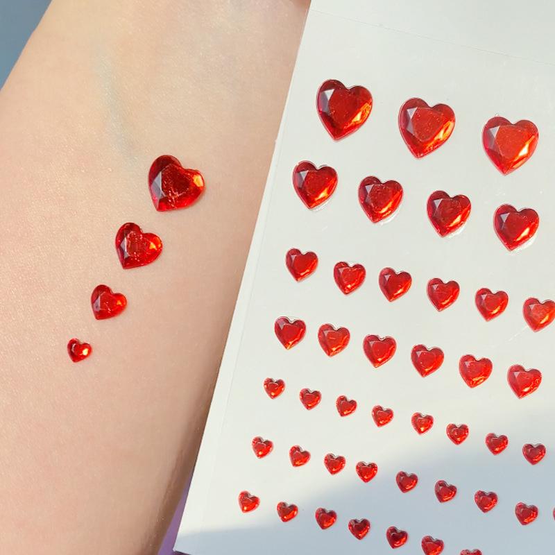 57Pcs/Sheet Heart  Face Jewels Stickers 3D Multicolor Self-Adhesive Gems For Diy Festival Party Eye & Face Makeup Deco