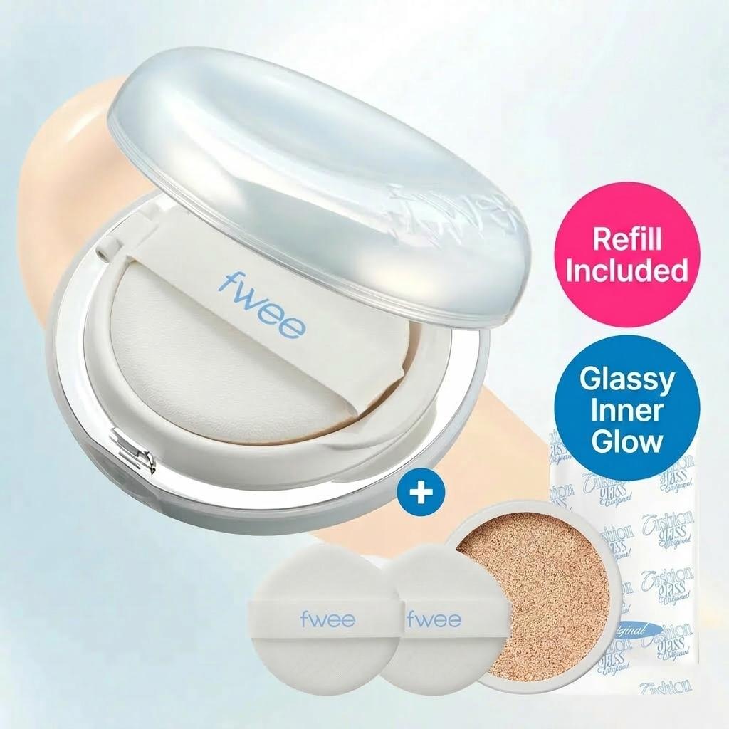 [fwee] Official Cushion Glass Original Set (13g + Refill + 2puff) - [K-BEAUTY] Ultimate Glass Skin Glow & 67% Essence Hydration