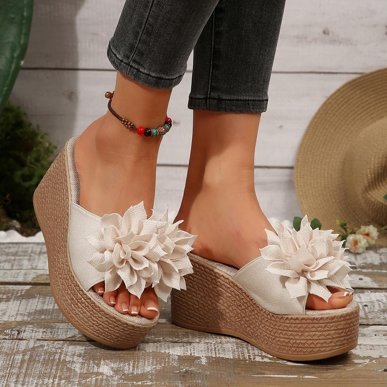 Женские Сандалии-Шлепанцы Большого Размера с Цветочным Принтом Летние Кросс-Бордер Сандалии 41
