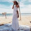 European & American Cotton Blend Lace Embroidery Spaghetti Strap Beach Cover-up Dress