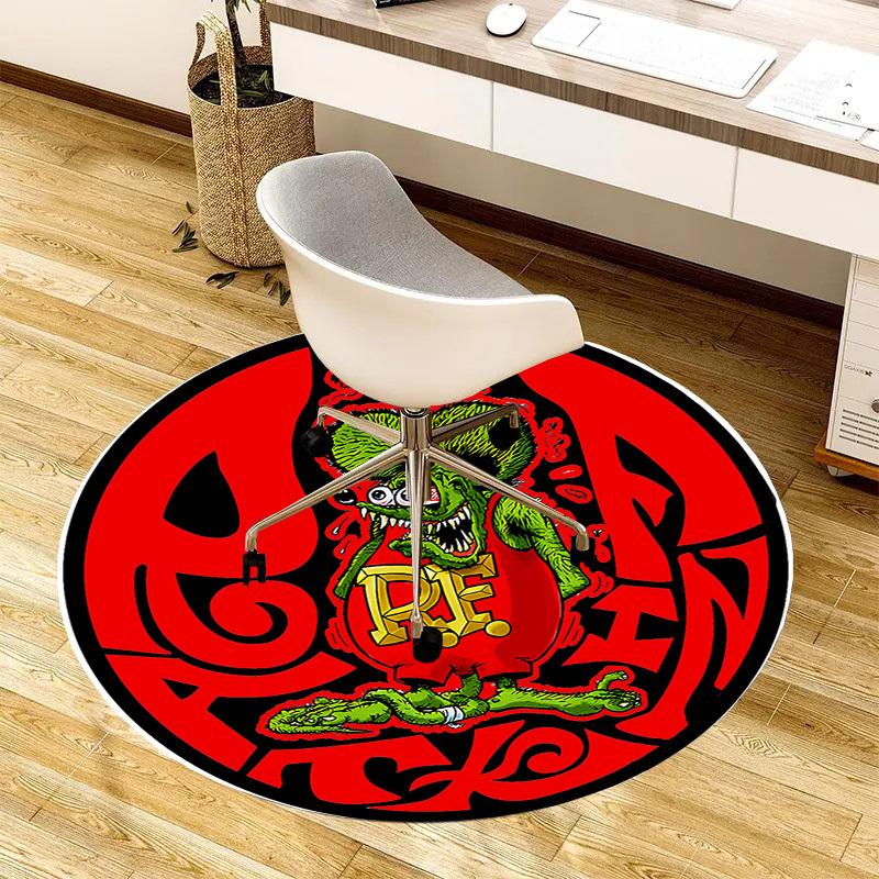 1pc Rat Fink Artwork Round carpet, Made of Polyester,Perfect for Decorating Office Chairs, Living Rooms