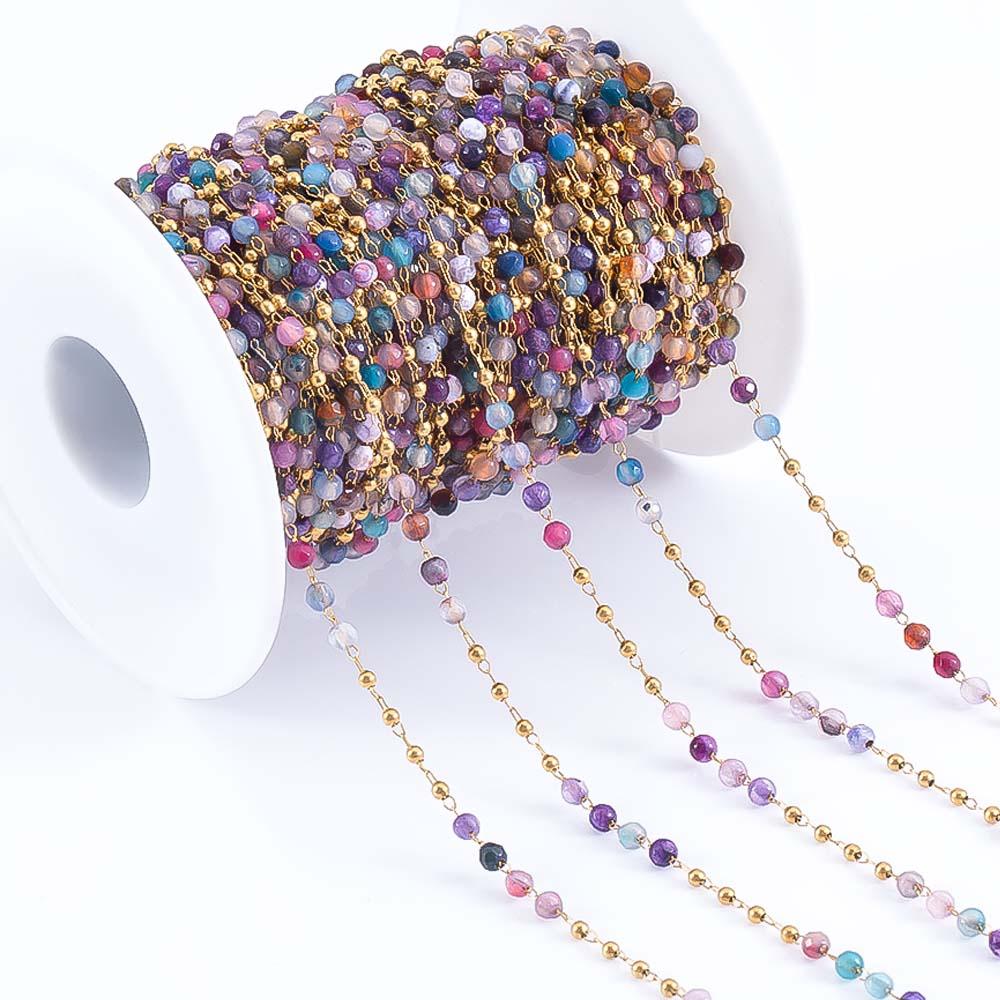 1Meter Stainless Steel Crystal Beading Chain Iridescence Transparent Beaded Body Chains for DIY Necklace Bracelet Jewelry Making