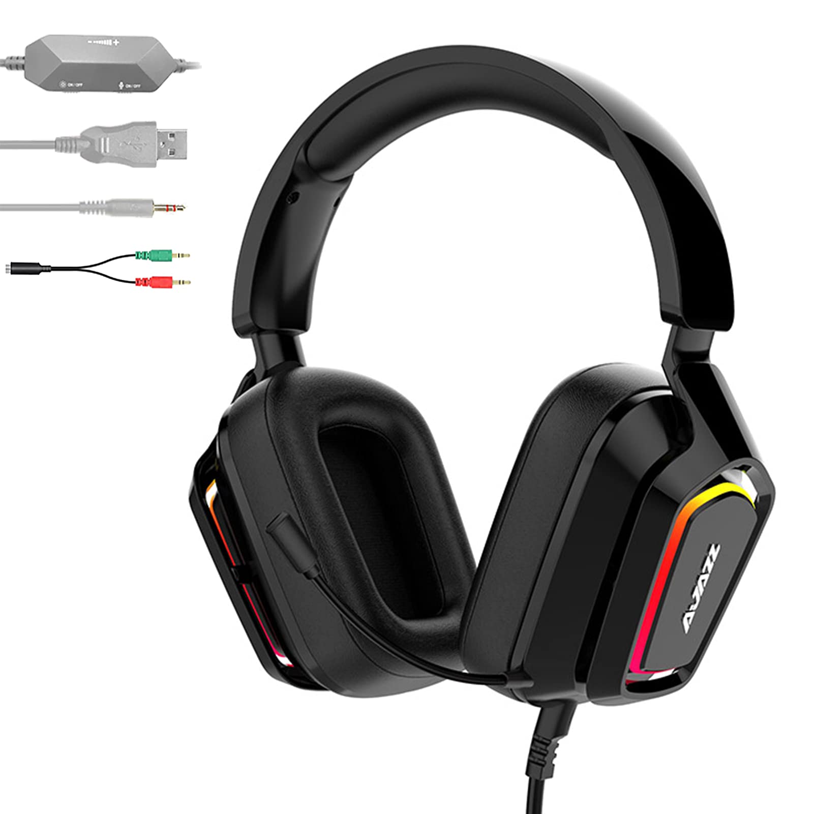 

AJAZZ AX368 игровая гарнитура с шумоподавлением микрофон неоновый светодиодный световой эффект проводная совместимая с ПК PS4 PS5 Xbox Nintendo Switch 3,5 мм+USB (3.5 Черный)