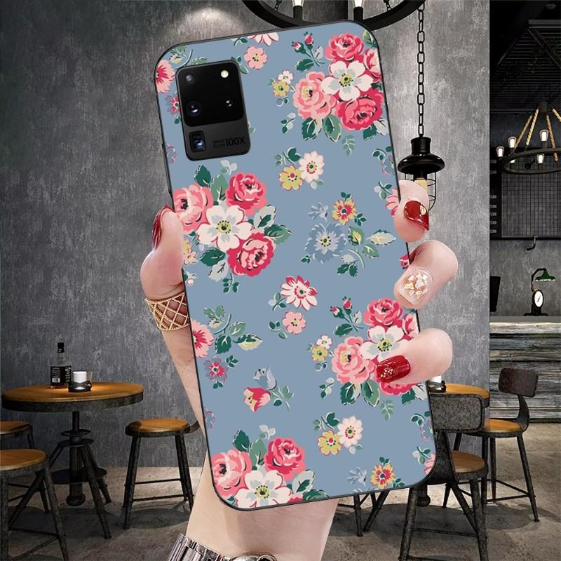 Kryt na telefon s motivem vintage květin pro Samsung Galaxy S6 S7 S8 S9 S10 S21 S22 Plus, ultra měkký, černý