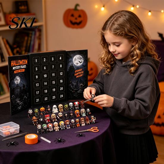 Giochi di Festa in Famiglia Calendario dell'Avvento di Halloween 2026, Scatola Conto alla Rovescia di 24 Giorni con Figure Festive 3D, Set di Giocattoli Spettrali da Collezione per Bambini, Regalo