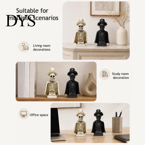 Retro Gentleman Skull with Top Hat Gothic Halloween Sculpture And Cape, Spooky Resin Prop for Display Skeleton Figurine LED Light Home Tabletop Decor