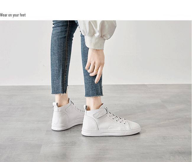 Genuine Leather High-Top White Women's Sneakers - 2025 Spring Collection