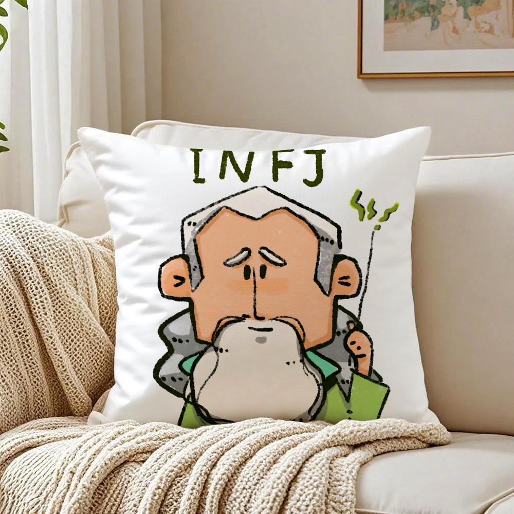 Concept Interesting Mbti Cushion Cover Linen Pillowcase Soft For Sofa Bed Home Room Decor