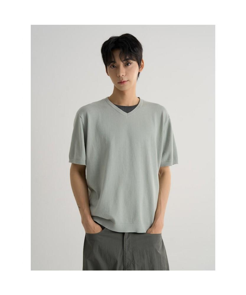 8seconds V-Neck Layered Knit Pullover Light Green