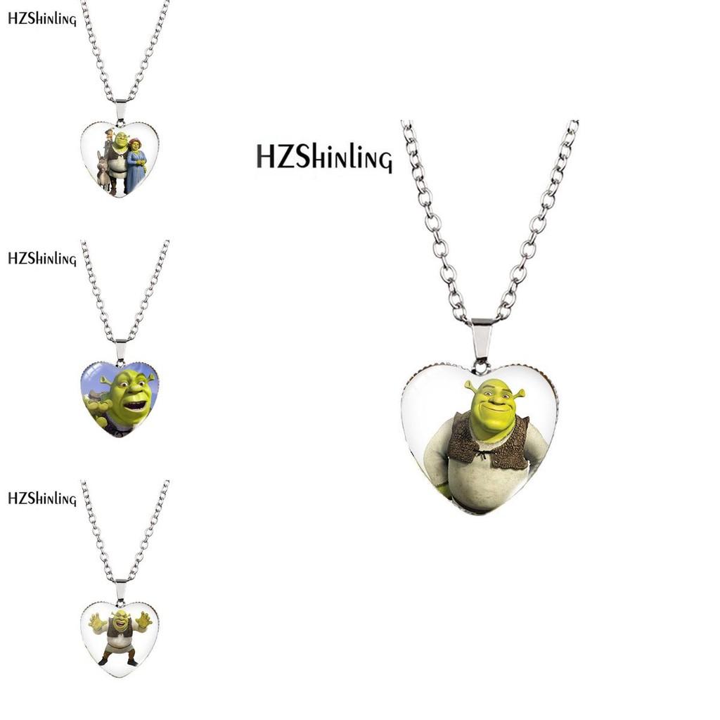 Charming Heart Shaped Shrek Time Gemstone Pendant Necklace For Unique Style With Colorful Variants