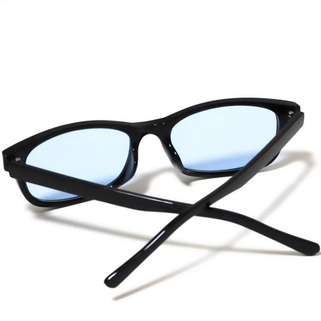 [Bliss Leather] Black x Light Blue Fashion Glasses, Square Shape, Thin, Horizontal, Full Rim, Men's & Women's, Sunglasses, Non-Prescription, Colored,