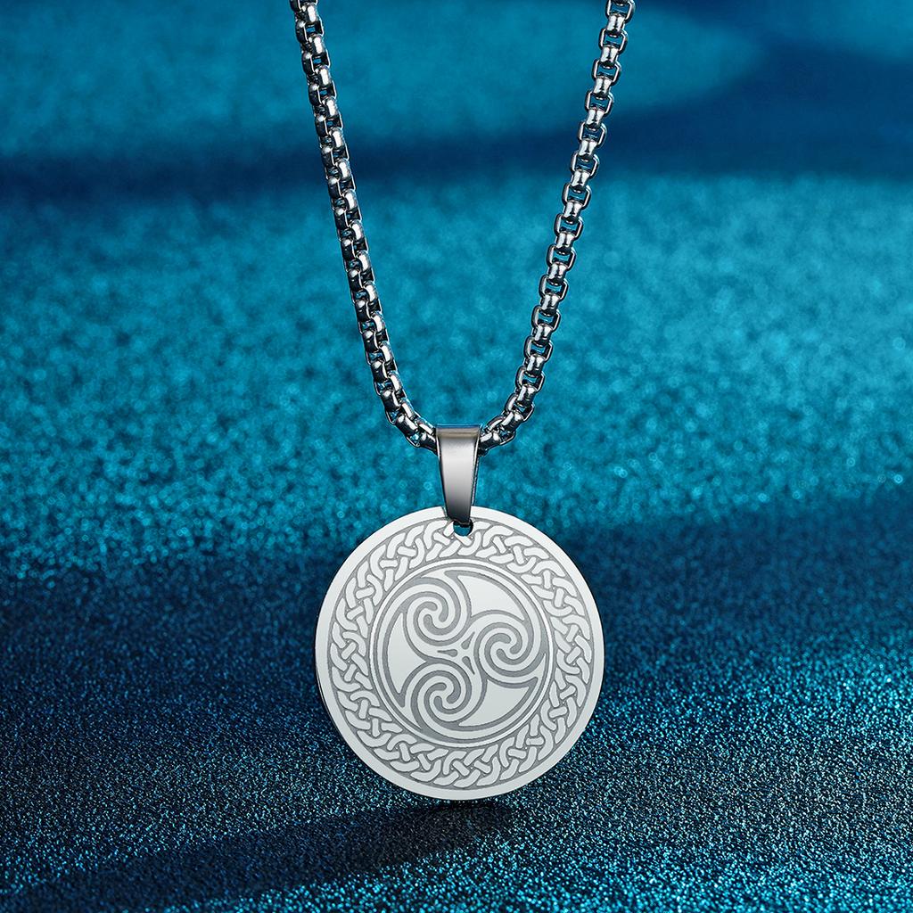 Kinitial Viking Swirl Knot Amulet Pendant Necklaces for Women Stainless Steel Circle Geometric Charm Rune Statement Jewelry Gift