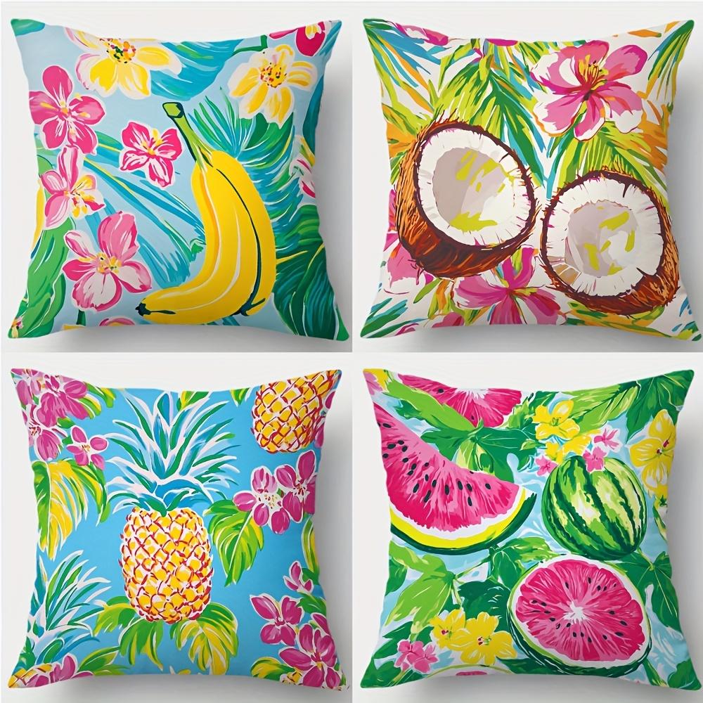 4Pcs Double-Sided Printed Pillow Covers Summer Beach Banana Coconut Pineapple Watermelon Cushion Cases For Patio Sofa Bedroom