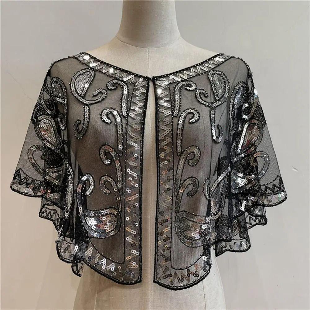 Vintage Style Sequins Tassel Shawls Embroidery Sequin Beaded Short Cape Clothes Decoration