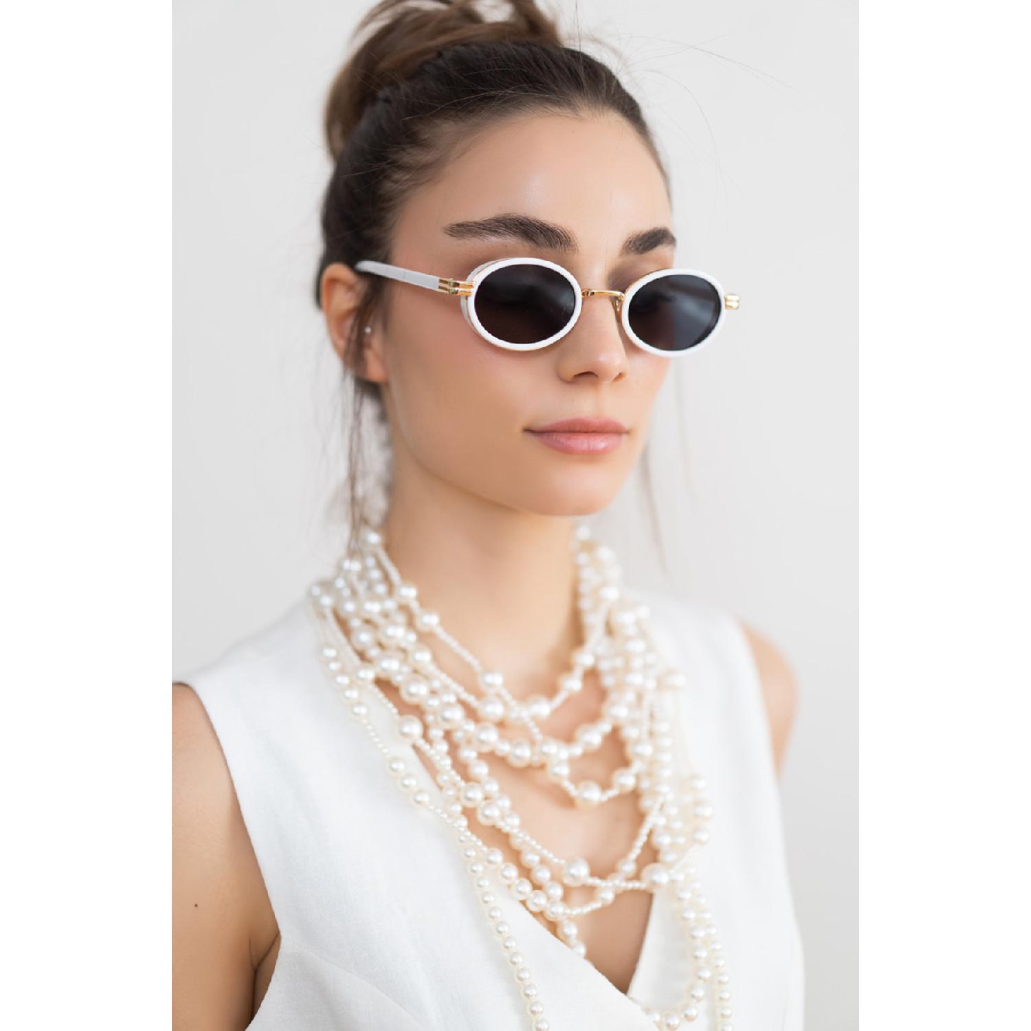 

White Gold Frame Black Glass Women s Sunglasses