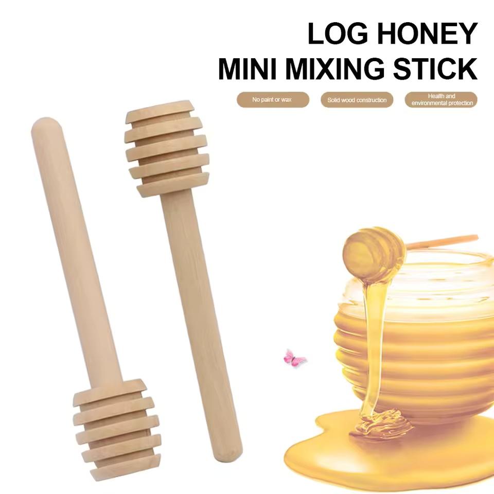 1PCS Honey Stir Bar Mixing Handle Jar Spoon Practical Wood Dipper Honey Long Stick Supplies Honey Dessert Spoon Kitchen Tools