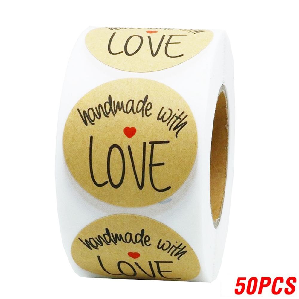 50-500Pcs Kraft Paper Homemade With Love Stickers Scrapbooking For Envelope And Package Seal Labels Sticker Stationery Handmade