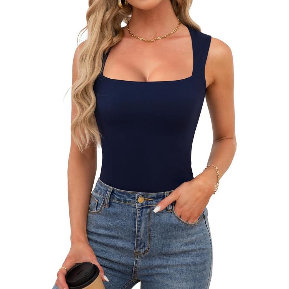 Square Neck Tank Top Rib Shoulder Straps Crop Tops Women Summer Camis Solid Color Camisole Fashion Tube Female Sleeveless Cropped Vest Y2K Clothes