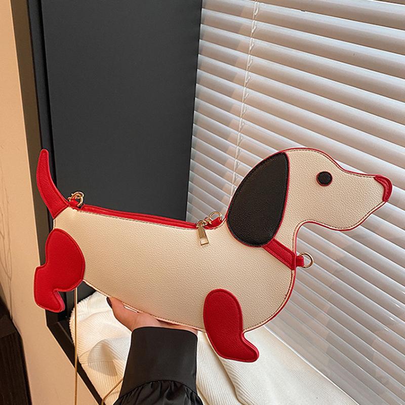 Yogodlns Cartoon Dog Design Shoulder Bag for Women's PU Leather Crossbody Bags with Chain Personalized Zipper Evening Party Purse Satchel