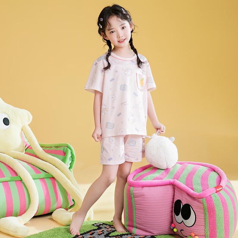 Fenteng Girls' 100% Cotton Cartoon Short Sleeve Short Pants Pajama Set
