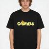 Garfield Lazy Reclining "GARFIELD" Letter Print Short Sleeve T-Shirt, American Streetwear Brand Heavyweight Cotton Loose Fit Oversized Couple Top