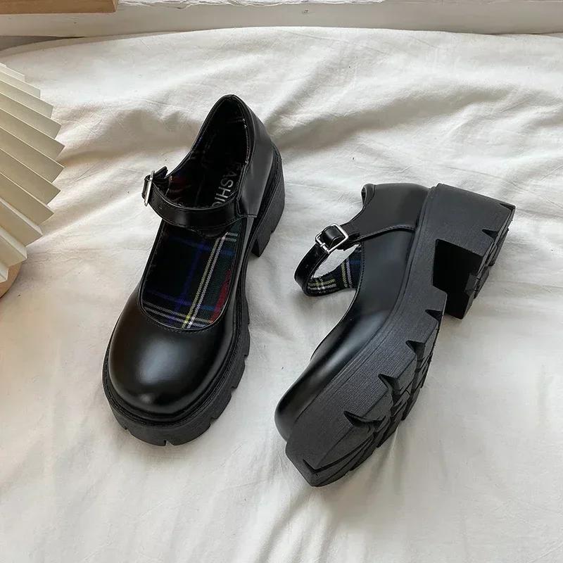 Damen Slipper Plateau Sohle Ein-Riemen Schnalle Blockabsatz Kleine Lederschuhe Kleid Büro Große Größe 2025 Damenschuhe