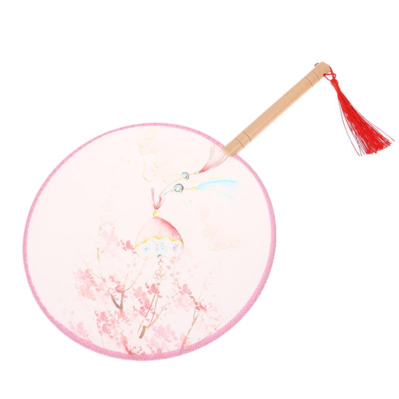 Chinesischer Runder Handfächer Vintage Druck Seidenfächer Antike Quaste Tanzhandfächer Cheongsam Tang Anzug Hochzeitsfeier Accessoires