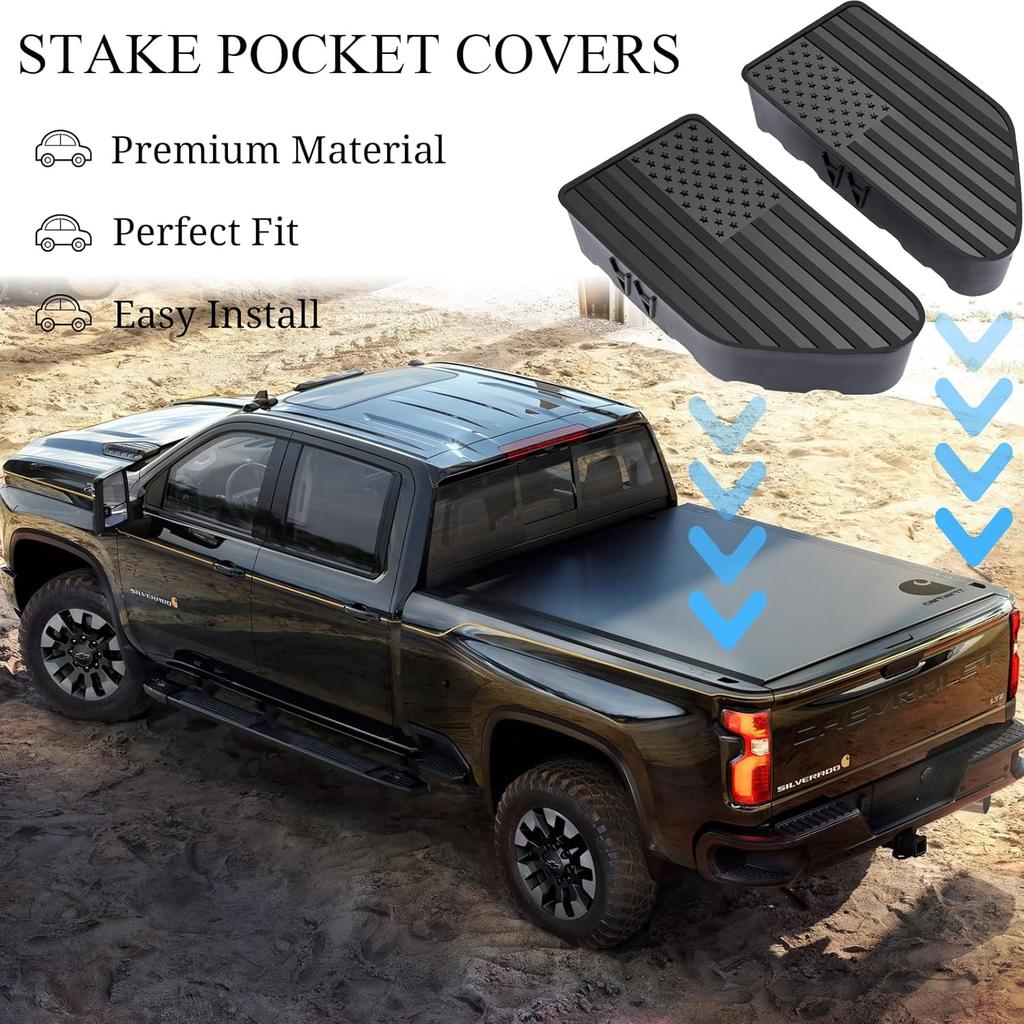 Bed Rail Stake Pocket Covers for GMC Chevy Silverado Sierra 1500 -2024 2025, GMC Sierra 2500 3500HD -2024 2025, Truck Caps Rear Holes Plugs Covers