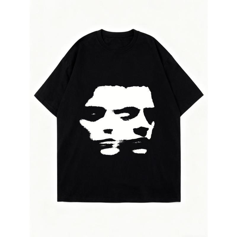 Oversized T Shirt Black Abstract Face Print Graphic Tee Casual Streetwear Fashion Top Women Summer Outfit