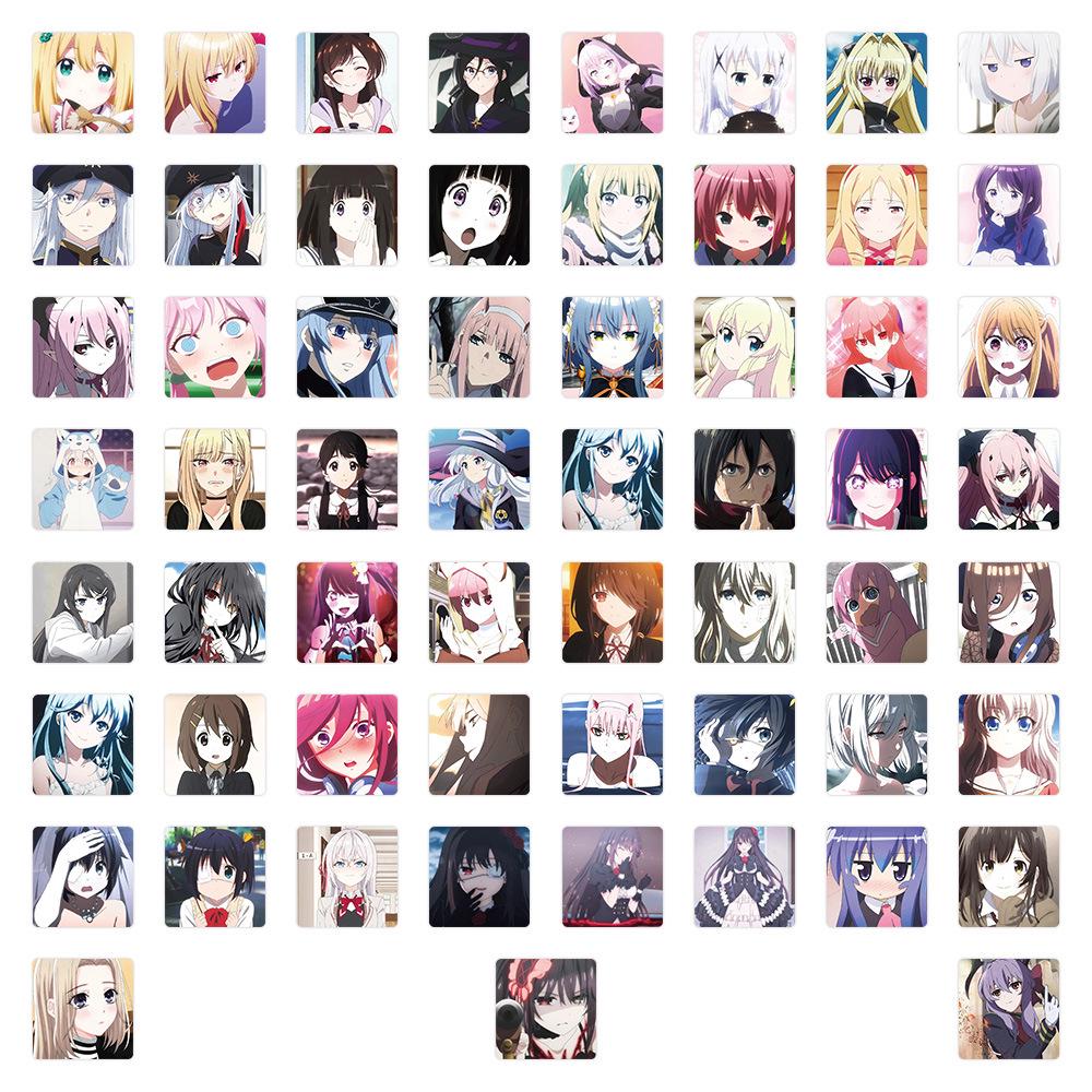 59-Piece Waterproof Japanese Anime Female Lead Stickers - Mixed Designs