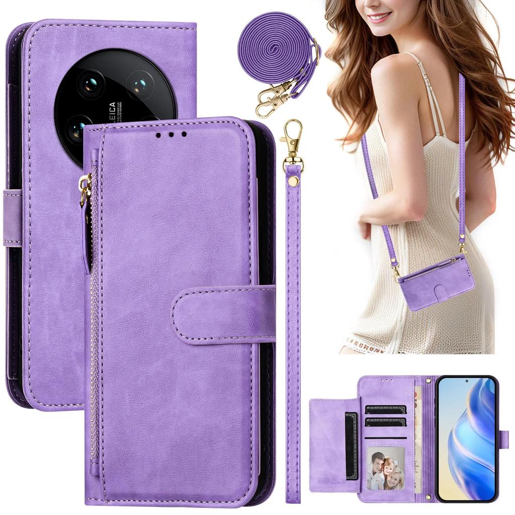 Crossbody Zipper Cards Solt Leather Wallet Case For Xiaomi Redmi Note 13 Pro Plus 12 11 POCO X6 14T 14C Lanyard Strap Bag Cover