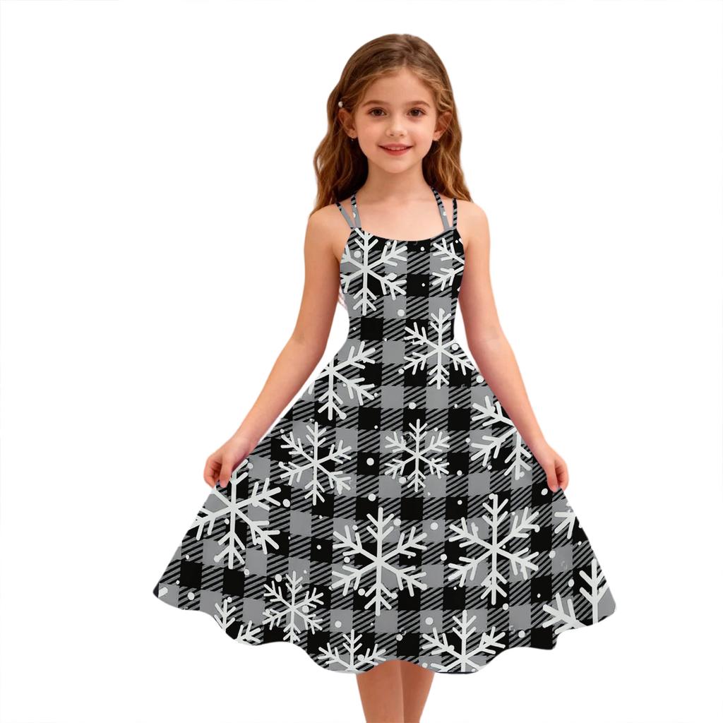 Kindermode Lässig Weihnachts-Print Sexy Schulterfrei Punk Retro Kleid