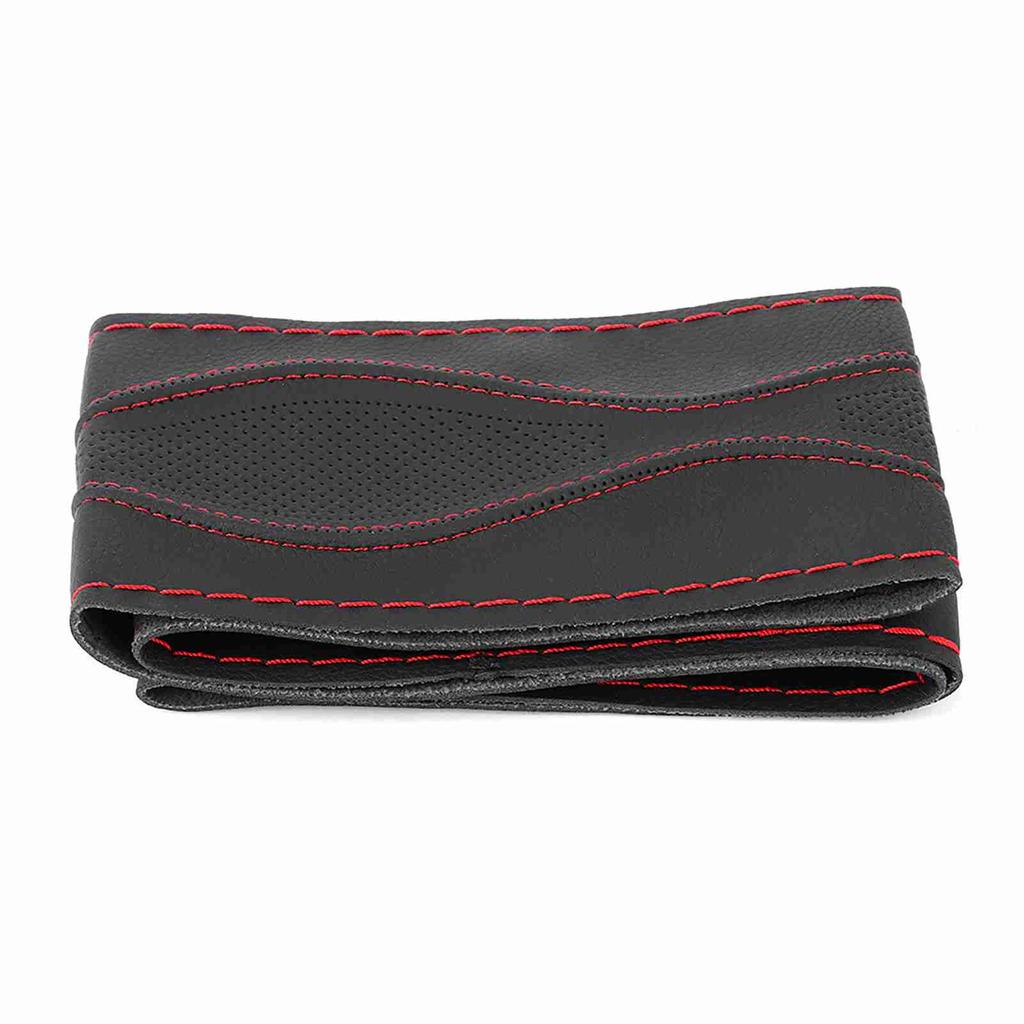 38cm 15in Leather Steering Wheel Wrap Cover Hand Stitching Embossing with Needle and Thread Universal