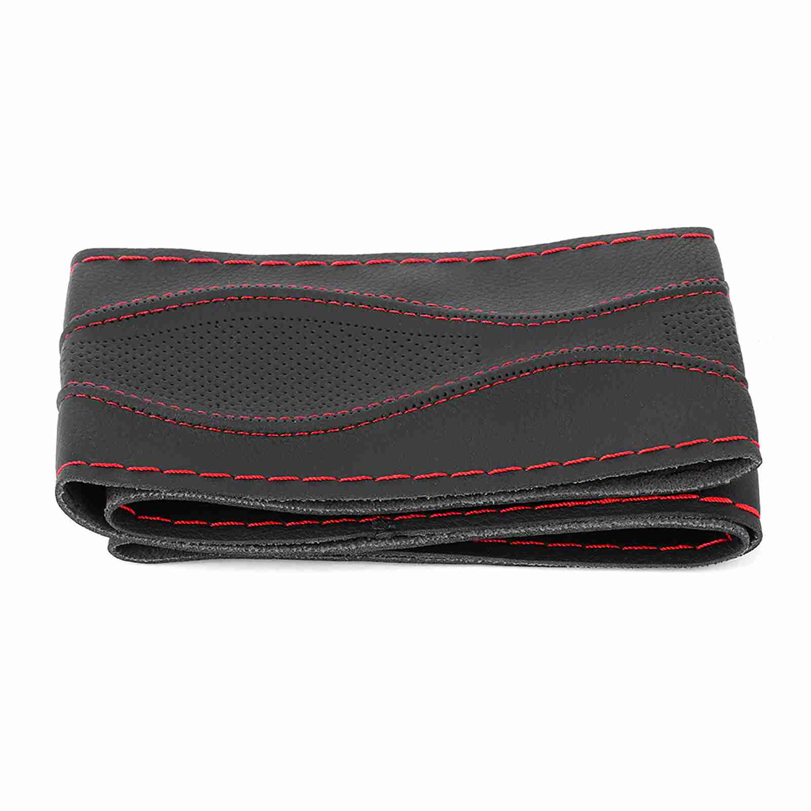 

38см15дюймов Кожаная оплетка на руль Ручная строчка Тиснение с иглой и нитью красный/чёрный