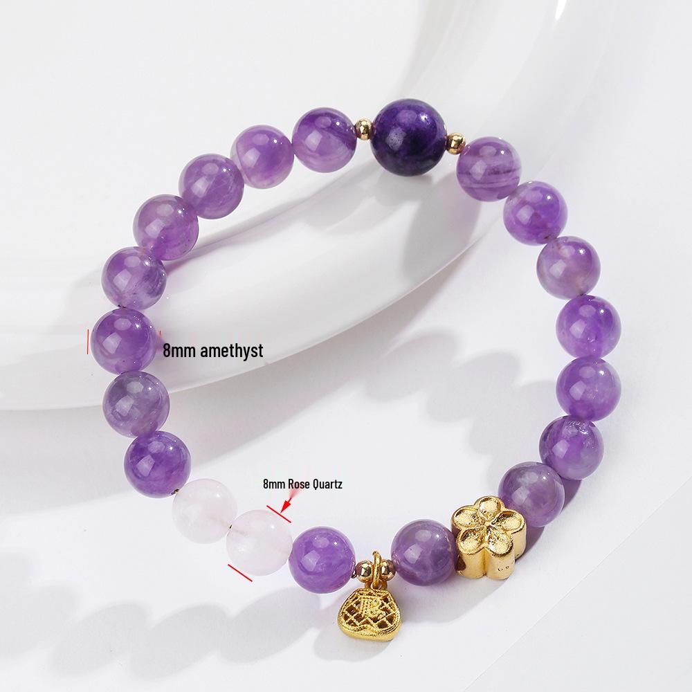 Natural Amethyst & Rose Quartz Crystal Pendant Bracelet - DIY Jewelry Souvenir