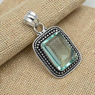 Green Amethyst Gemstone 925 Sterling Silver Jewelry Handmade Pendant For Christmas Gift