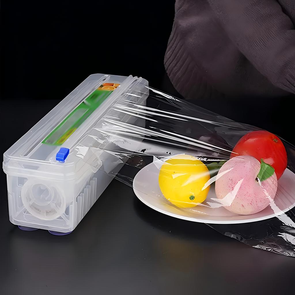 Heißer Verkauf Multifunktionaler Wiederverwendbarer Frischhaltefolien-Schneider und -Spender mit eingebautem Schneider, Idee für Küchenaufbewahrung, Bürogebrauch