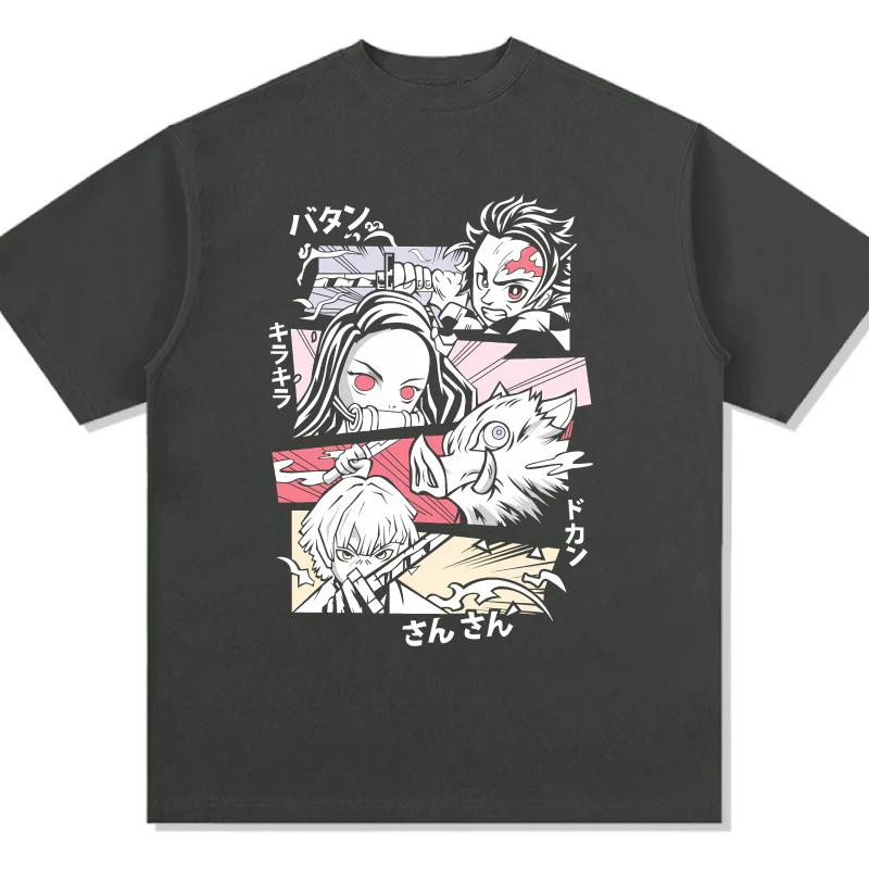 Demon Slayer Japanese Anime Pure Cotton Tshirt Summer Men and Women Anime Enthusiasts Fashion Casual Retro Streetwear Tshirt