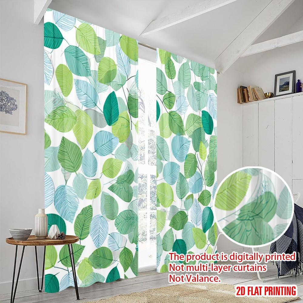 2pcs,2D Plane Printing Curtains Digital Printed Green Leafy Vines Versatile Durable Polyester (without Rod) Room Decor for
