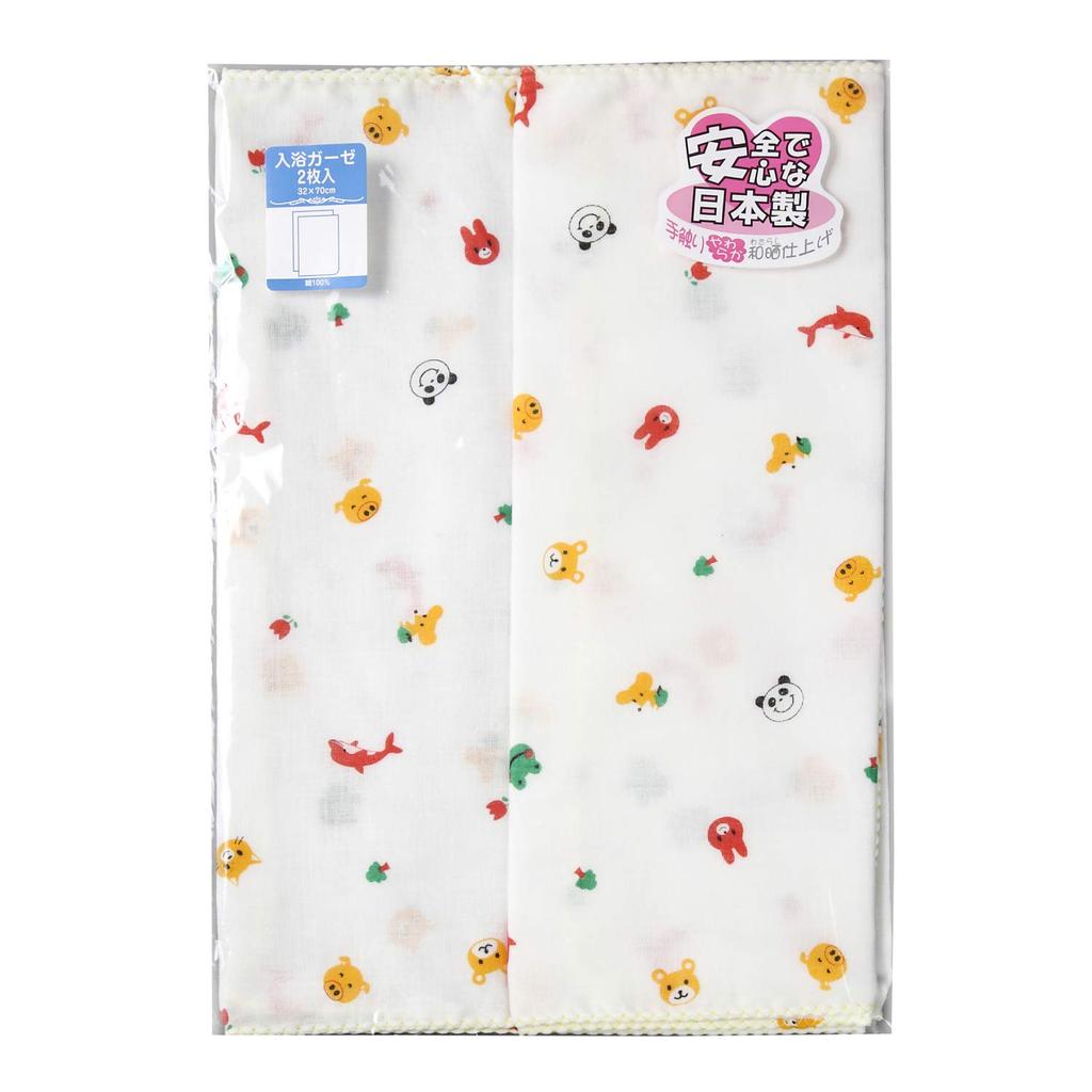 Isamu Shokai Cotton Gauze Bath Animal 33x70cm 2 Count 100% Towels, Print, (x 2) -
