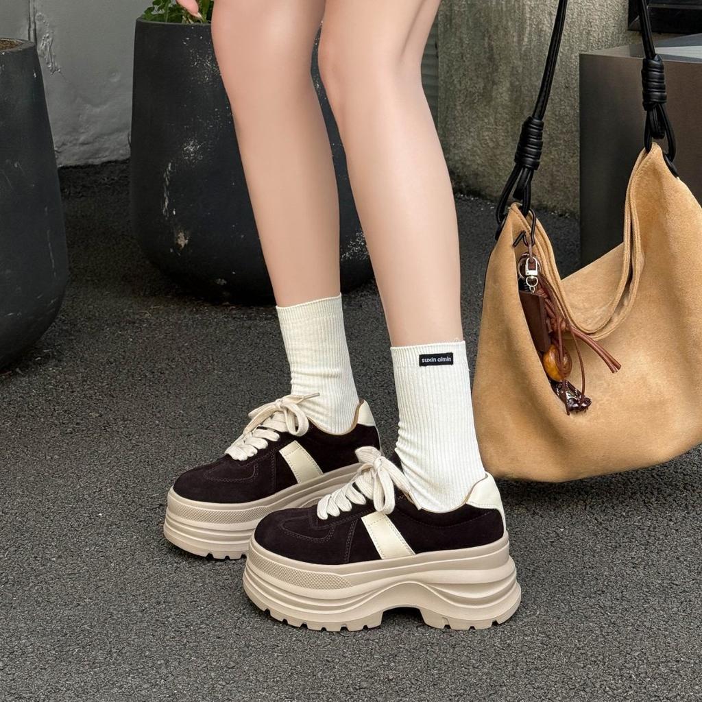 Thick baseplate shoes women's muffin 6cm light and comfortable 2025 autumn new fashion versatile height increase German training single shoes women