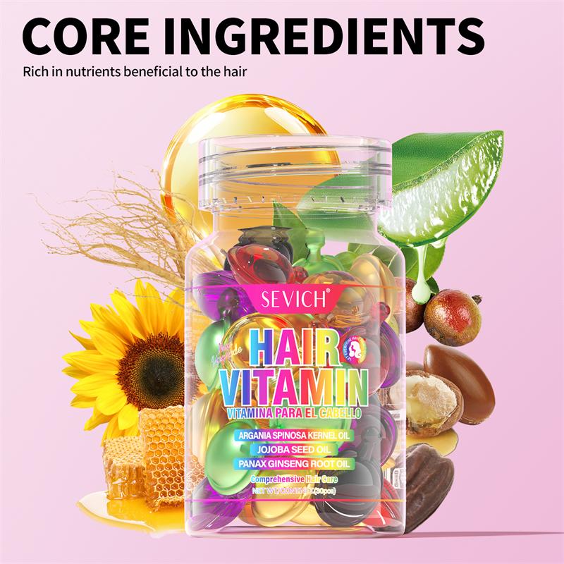 SEVICH 30pcs Hair Vitamin Serum Capsules, Mixed Color Leave-In Hair Oil with Argan & Jojoba Oil, Repair Treatment for Dry Damaged Frizzy Hair Care