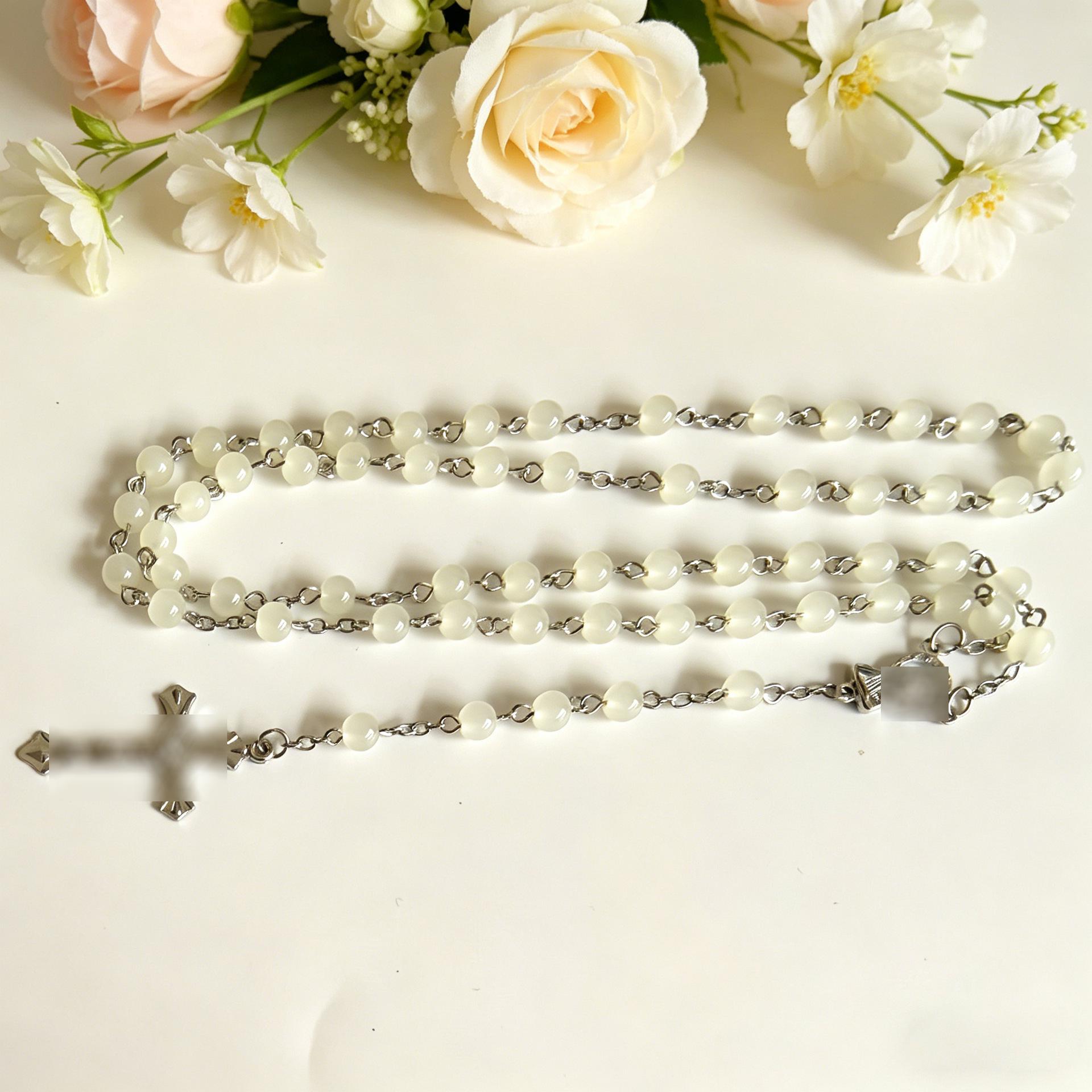 6mm Glass Jade Imitation Beads Necklace - 59-Piece Handmade Luxury Sweater Chain. Electroplated