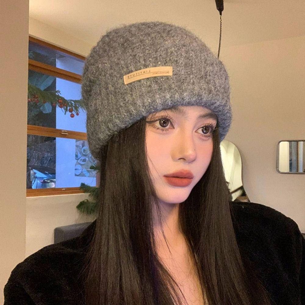 Thickened Beanies Hat Korean Style Pullover Hat Letter Chic Knitted Hat Outdoor