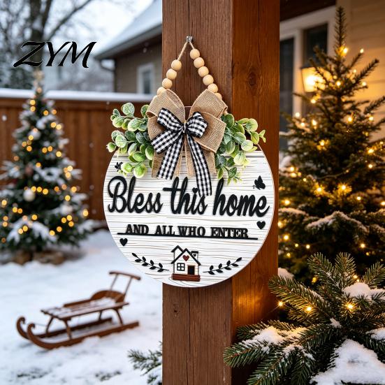 All Season Home Decorations Welcome Sign for Front Door Porch, Round Wooden Hanging Rustic Farmhouse Hanger Plaque, Hanger, Thoughtful Gifts Neighbors