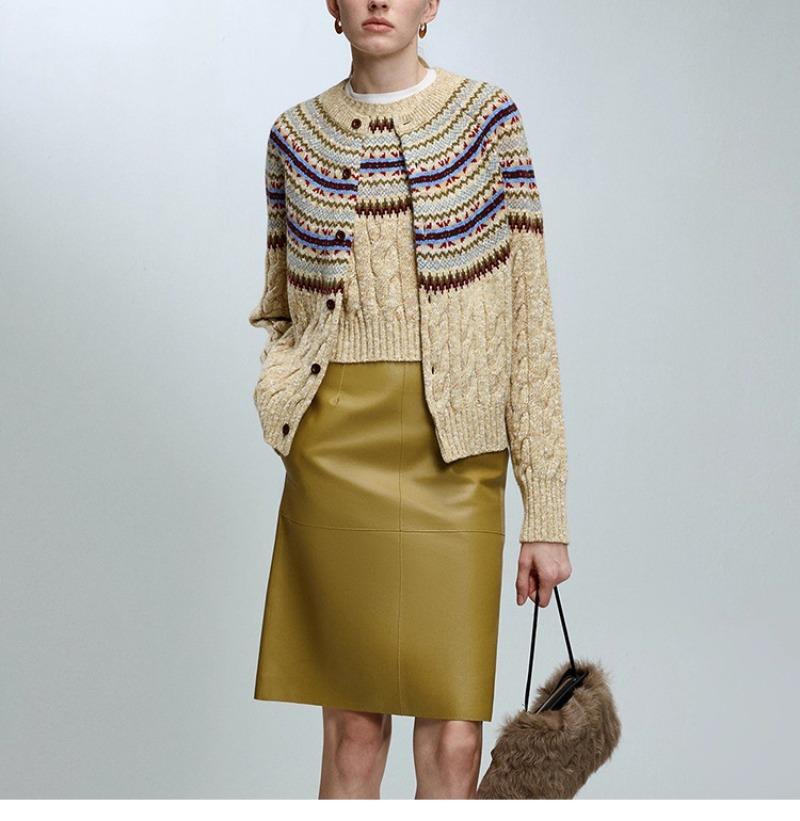 Vintage Wool-Cotton Cable Knit Cardigan – Mélange Fancy Yarn Winter Sweater, Round Neck, Long Sleeve