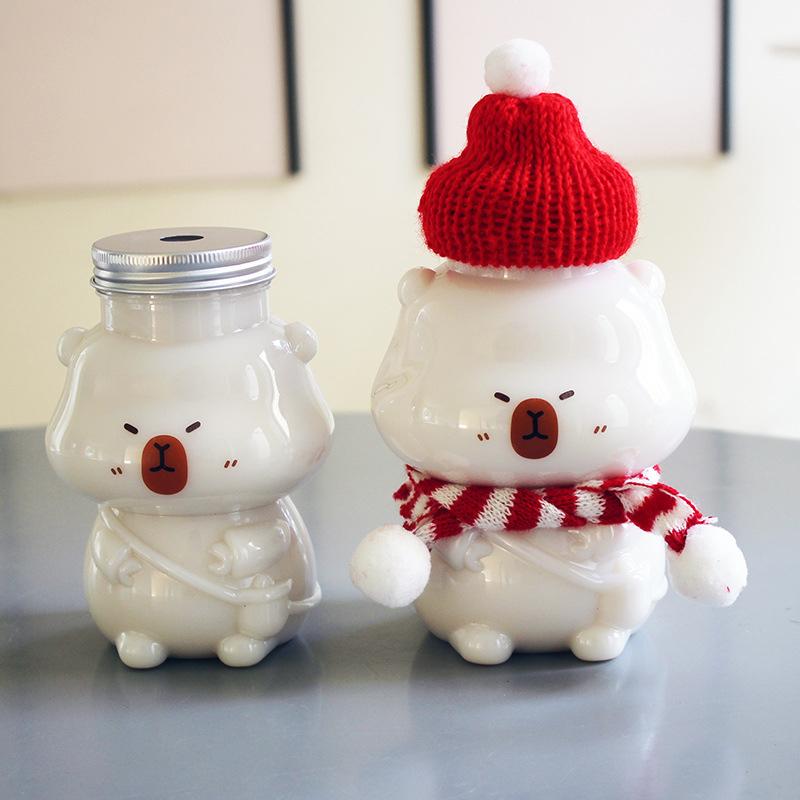 350/500Ml Capybara Milk Juice Tea Bottles Cartoon Shape Drink Bottle Plastic Transparent Beverage Cup Candy Biscuits Sealed Jar